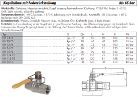 Kugelhähne mit Federrückstellung Messing vernickelt IG von 40 bis 65 bar, alle Größen